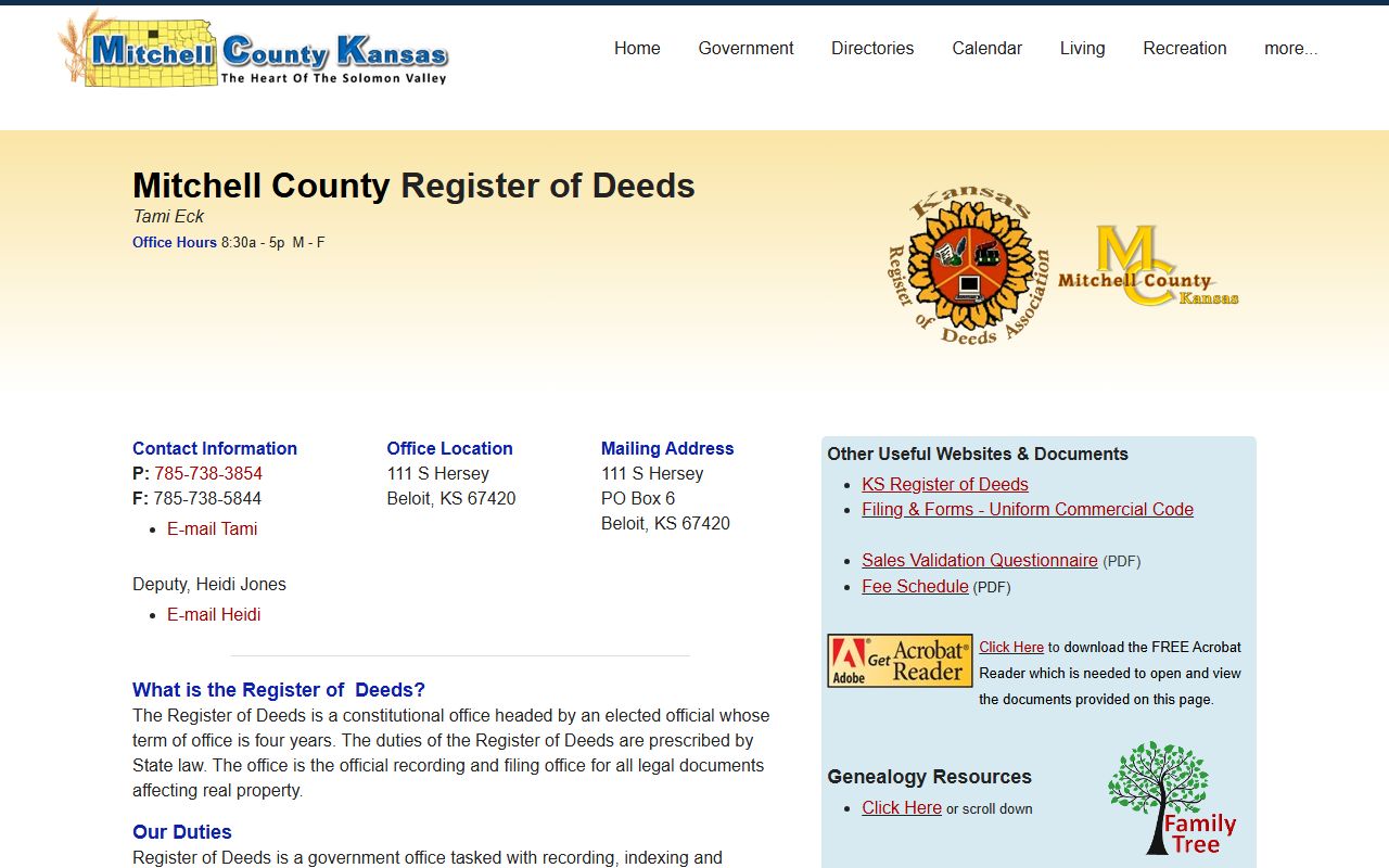 Mitchell County Clerk of the District Court register of deeds records distinction