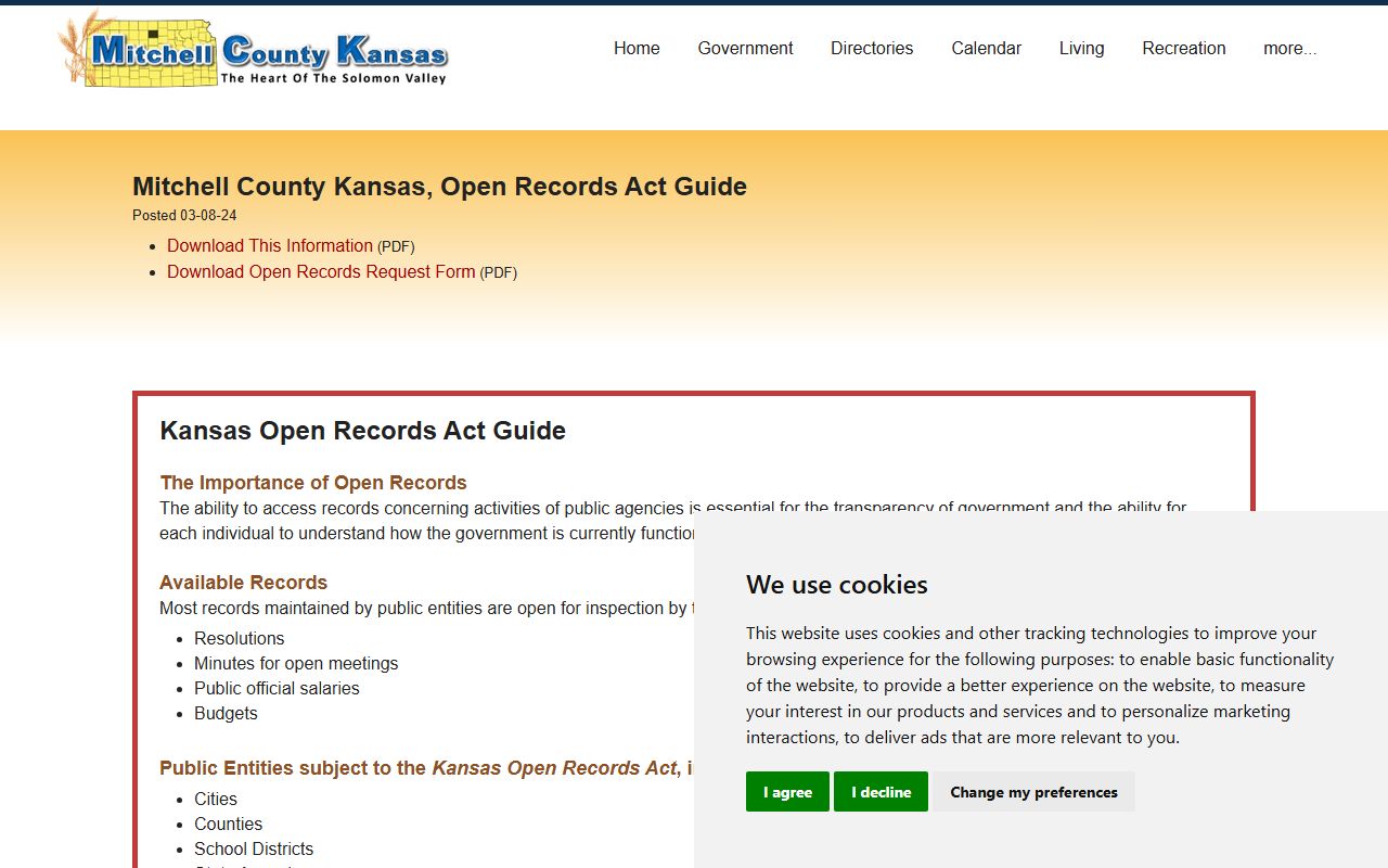 Mitchell County Clerk of the District Court open records request guide