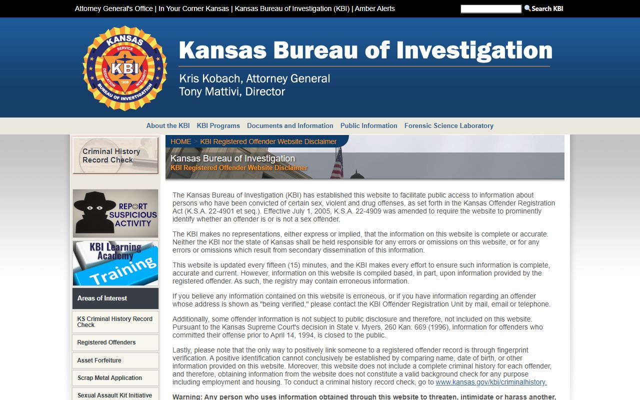Mitchell County arrest records KBI registered offender search