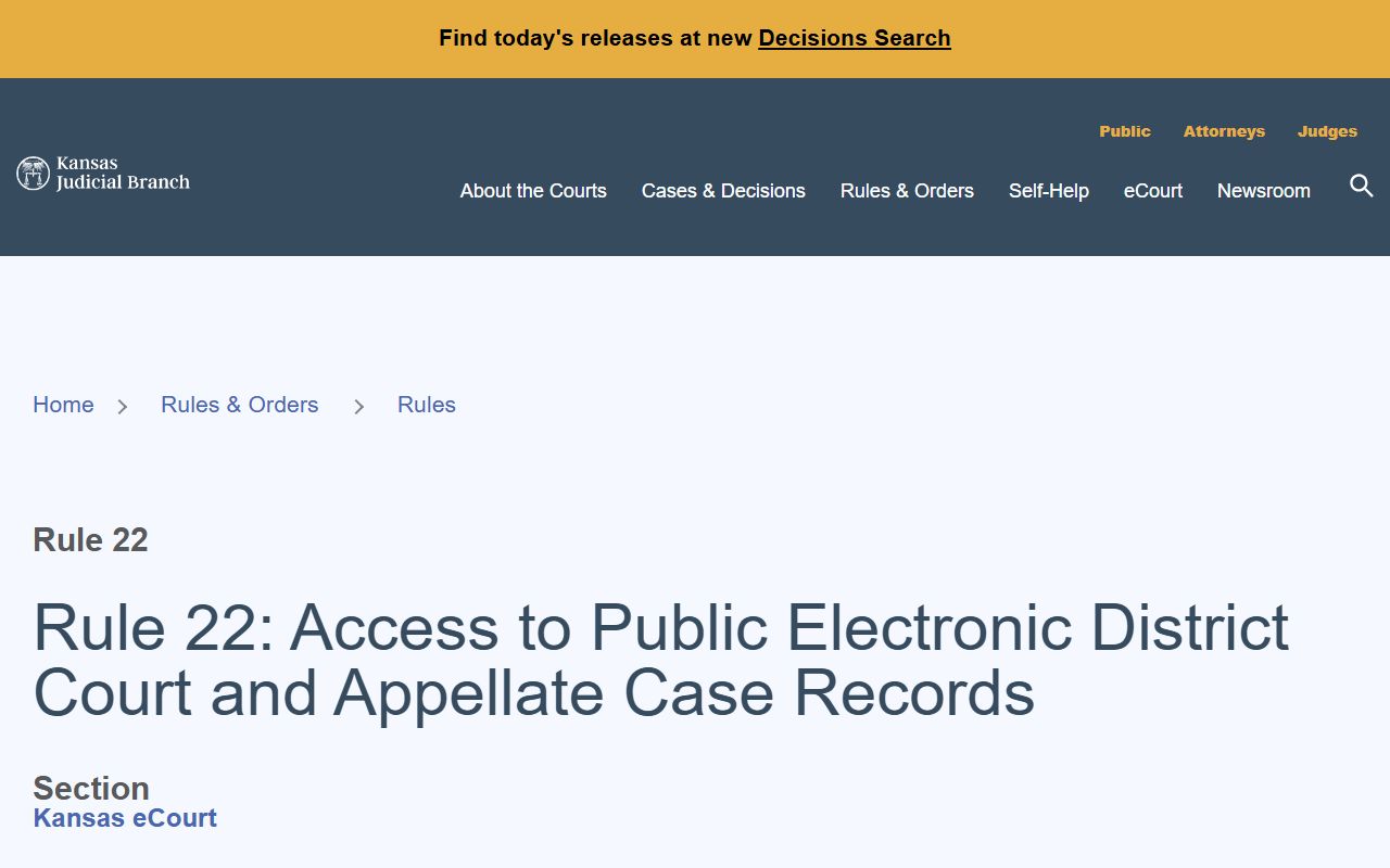 Mitchell County court dockets Kansas public electronic district court access rule