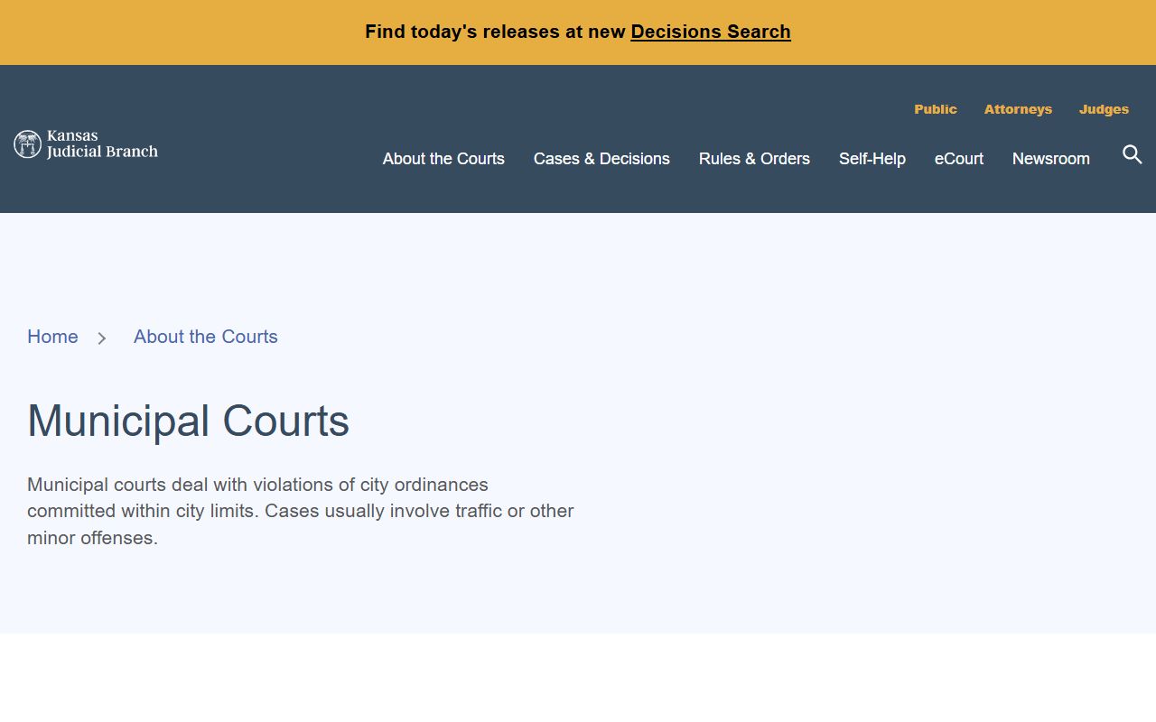 Mitchell County court dockets Kansas municipal courts overview