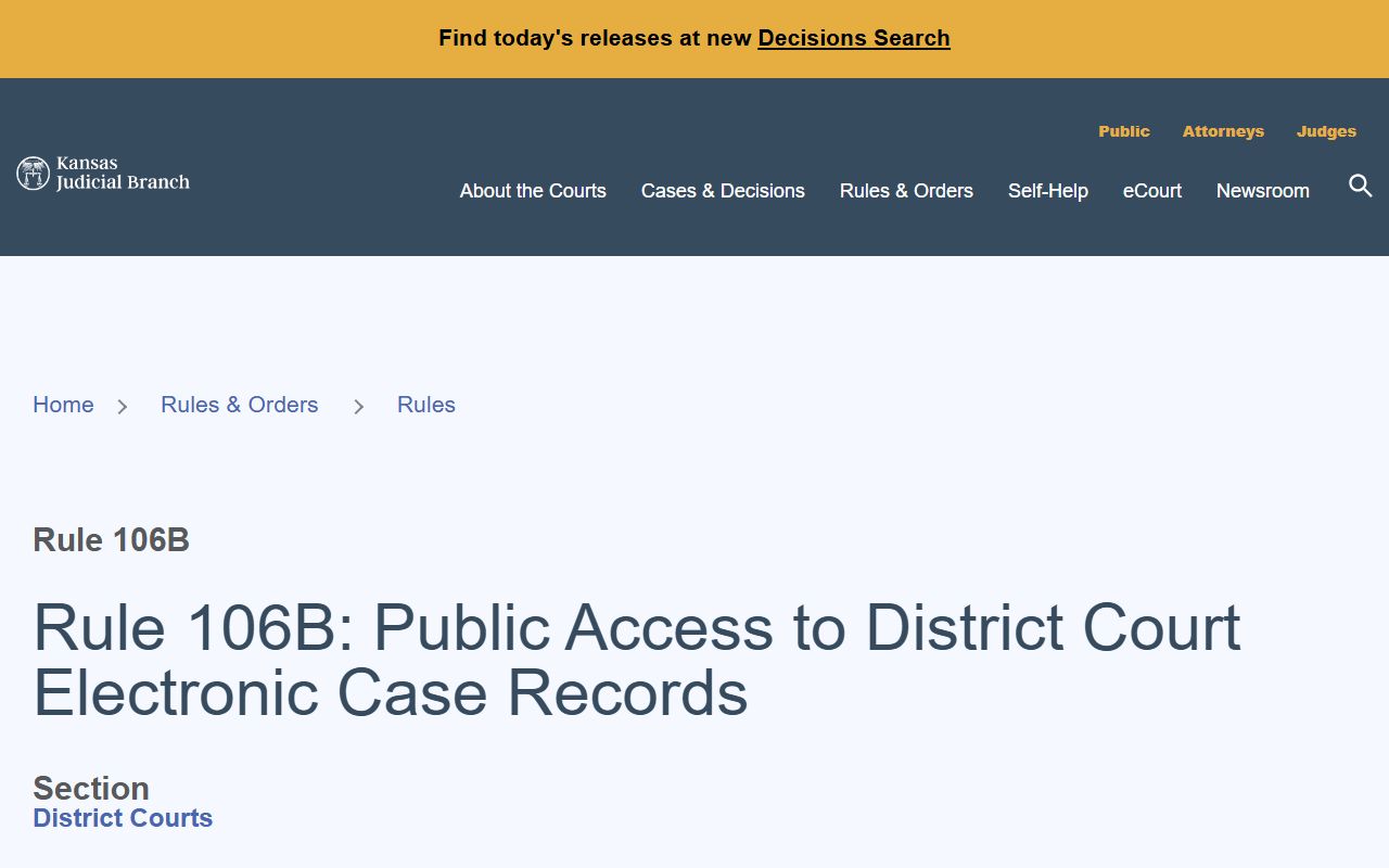 Mitchell County court records Kansas Rule 106B electronic case access