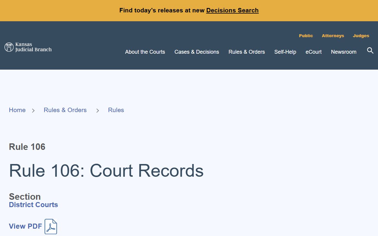 Mitchell County court records Kansas Supreme Court Rule 106