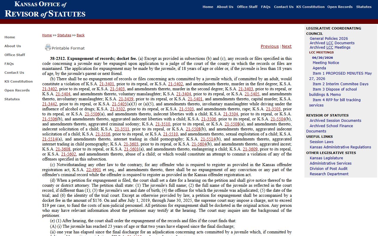 Mitchell County criminal court records Kansas juvenile expungement statute