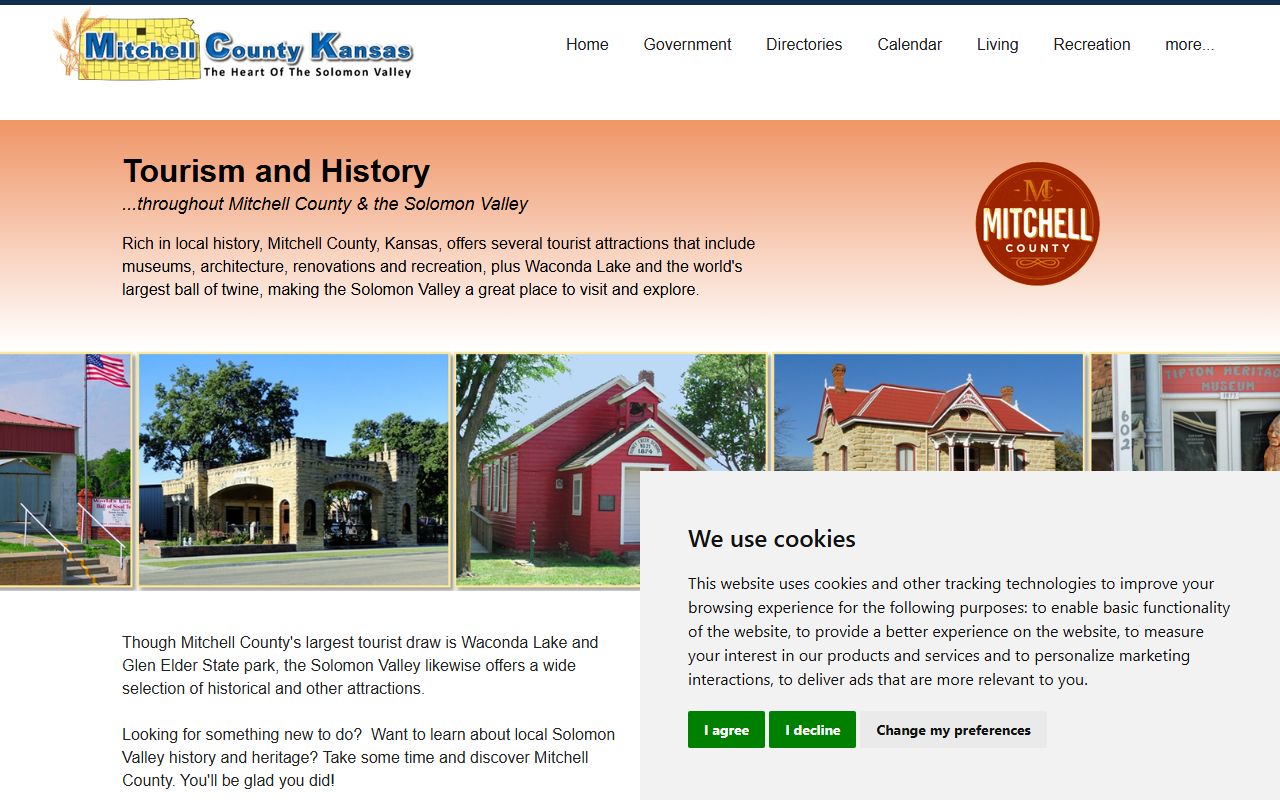 Mitchell County tourism page with courthouse history and local context