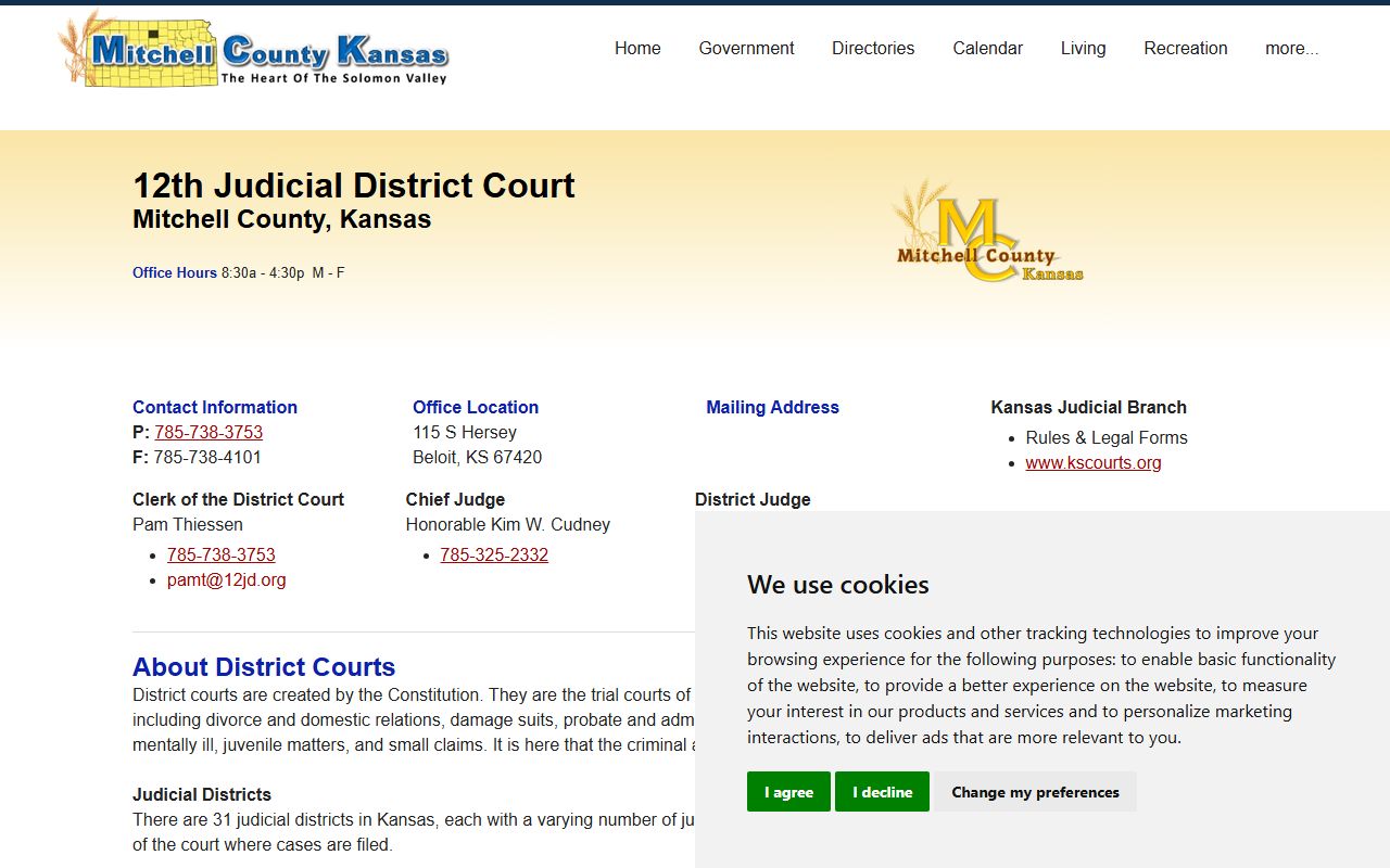 Mitchell County court records District Court page