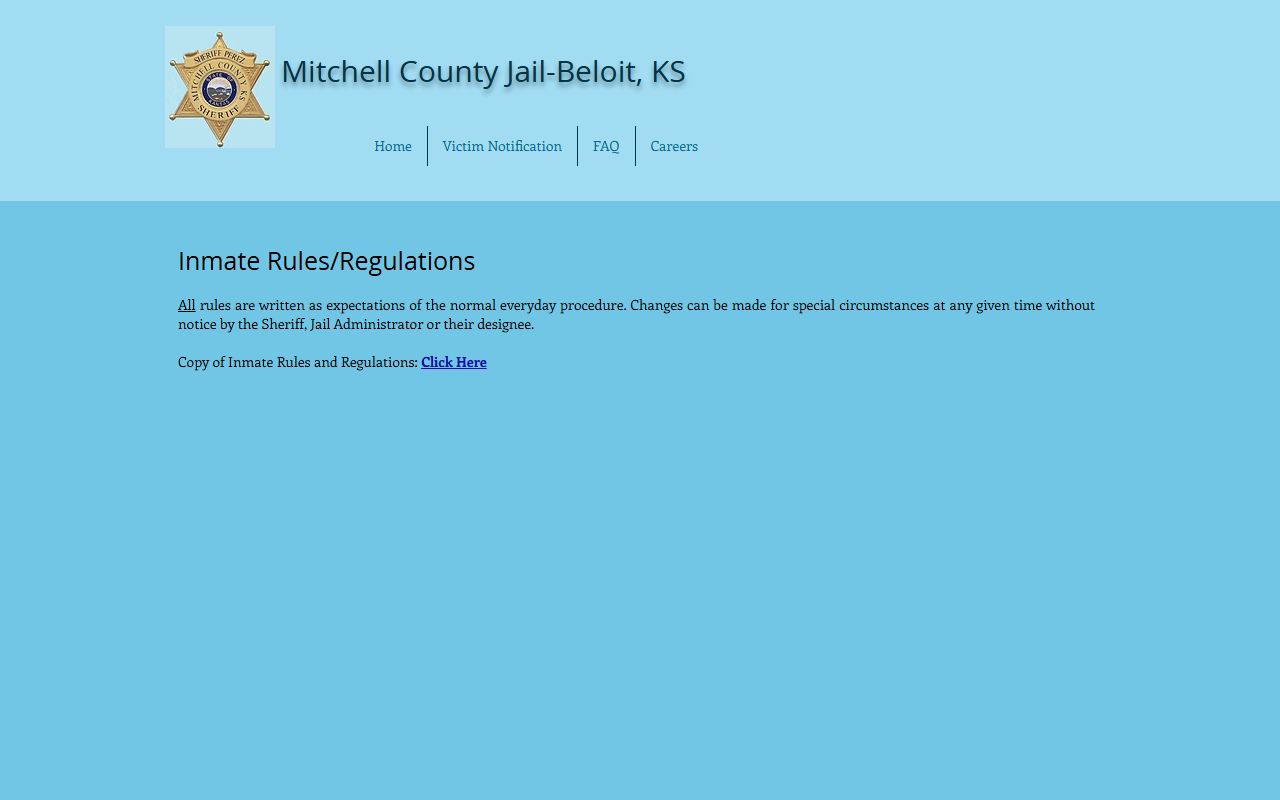 Mitchell County Jail inmate rules page