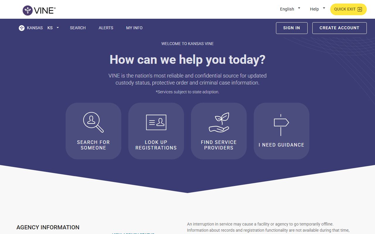 Kansas VINE custody status and notification portal